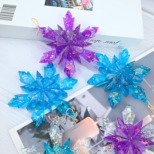 Miniatura 3 de Sakolla 5 moldes de resina de silicona de Navidad, moldes de copo de nieve 3D, molde de resina de fundición epoxi de silicona para bricolaje, adorno