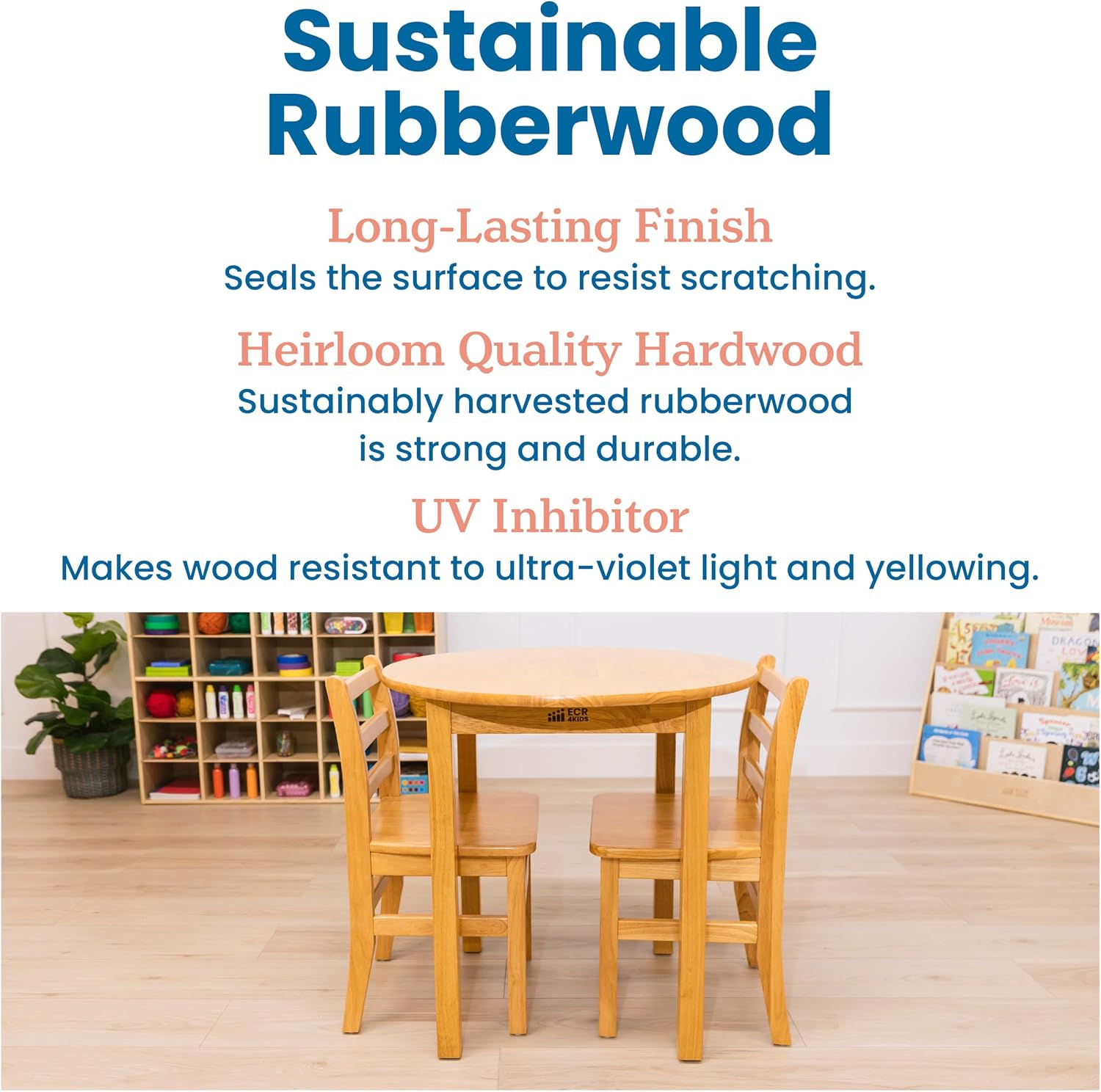 ECR4Kids 30in D Round Hardwood Table with 28in Legs and Two 16in Chairs, Kids Furniture, Honey, 3-Piece