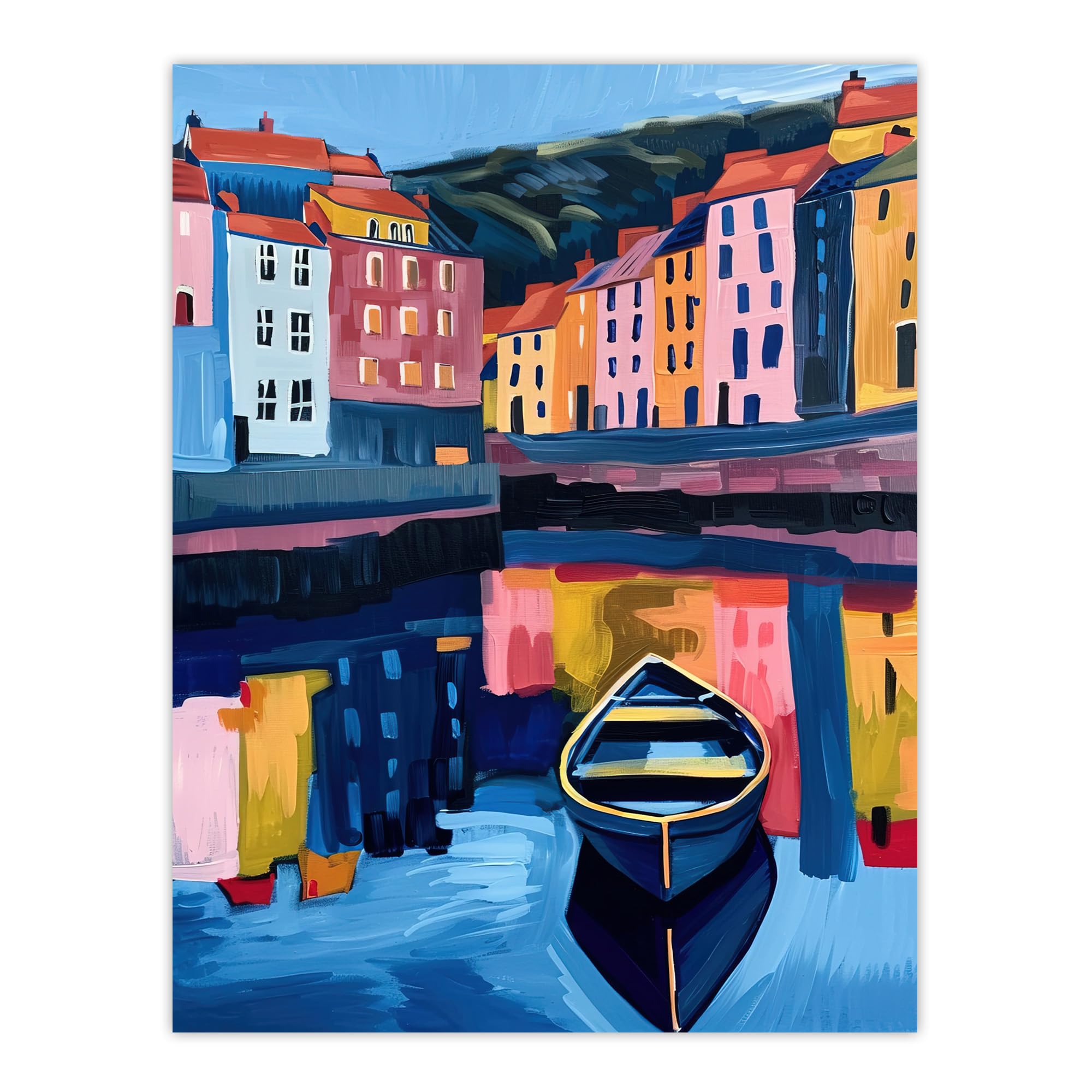 Artery8 - Poster - Colourful Staithes North Yorkshire Seaside Boat Wall Art Print - W24 inch x H32 inch