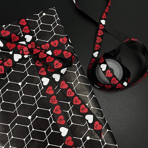 Miniatura 7 de MEEDEE - Cinta de grogrén para el día de San Valentín de 38 pulgadas, 6 rollos de cinta de corazón rojo y negro de 30 yardas para manualidades,