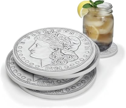 Morgan Silver Dollar Absorbent Drink Coasters Set of 4 - Made in USA