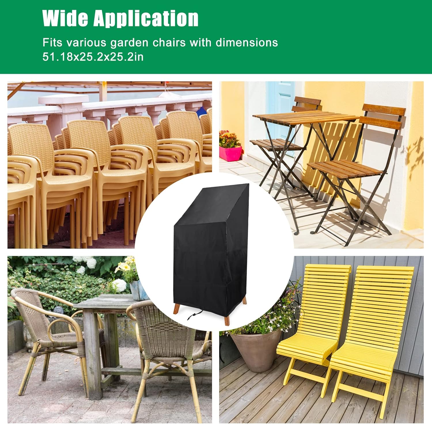 Outdoor Chair Cover Waterproof, High Back Stackable Patio Chair Cover for Outdoor Lawn Furniture for Protecting (51x25x25in) - Image 5
