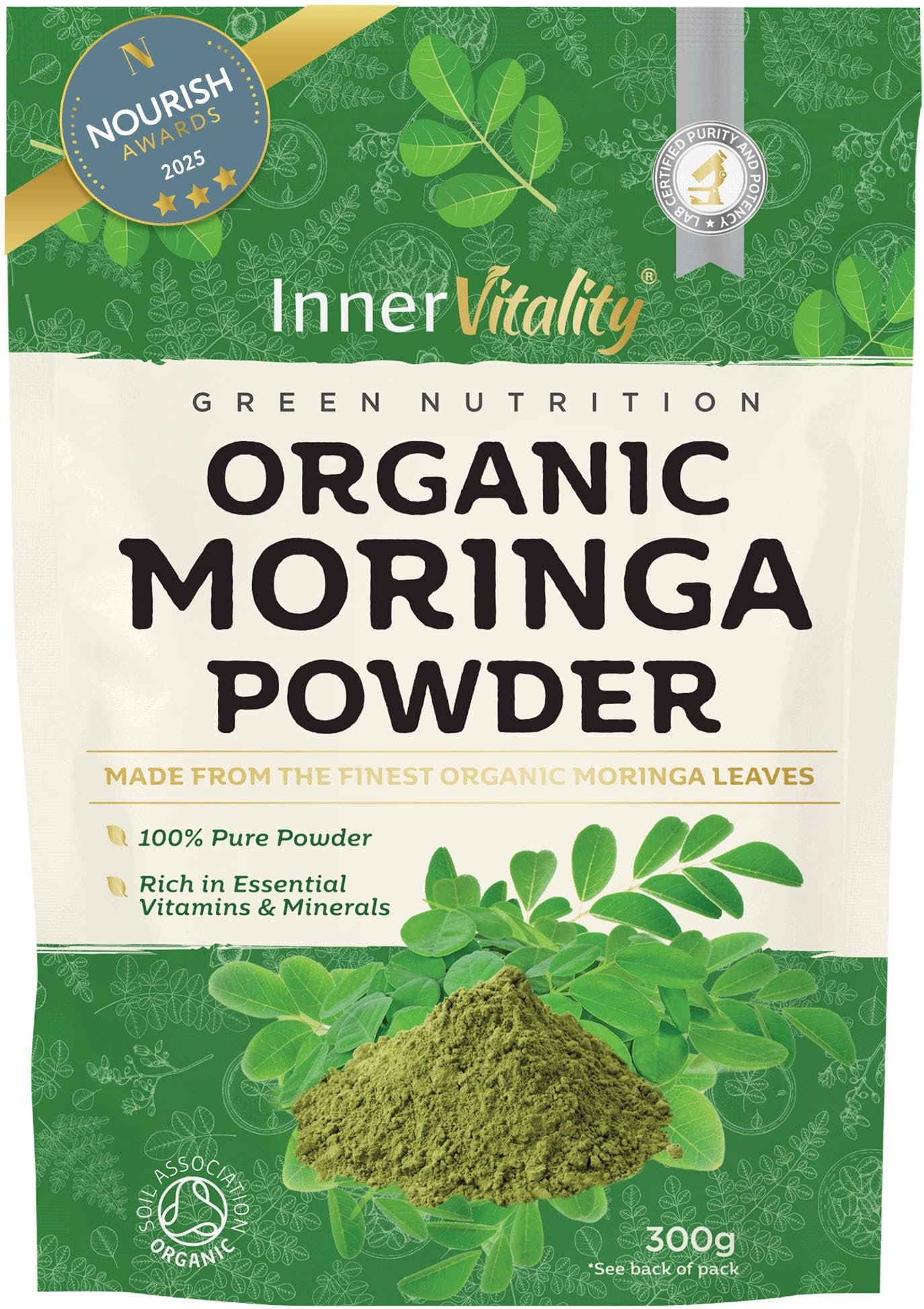 Organic Moringa Powder, Award Winning Premium Pure Leaf Powder Rich in Essential Vitamins & Minerals by Inner Vitality