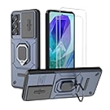 WRTBS Phone Case for Samsung Galaxy M55 5G Case with Glass Screen Protector [2 Pack], Built Slide Camera Protection Cover,Military Heavy Duty Full Body Protective Phone Case - Blue