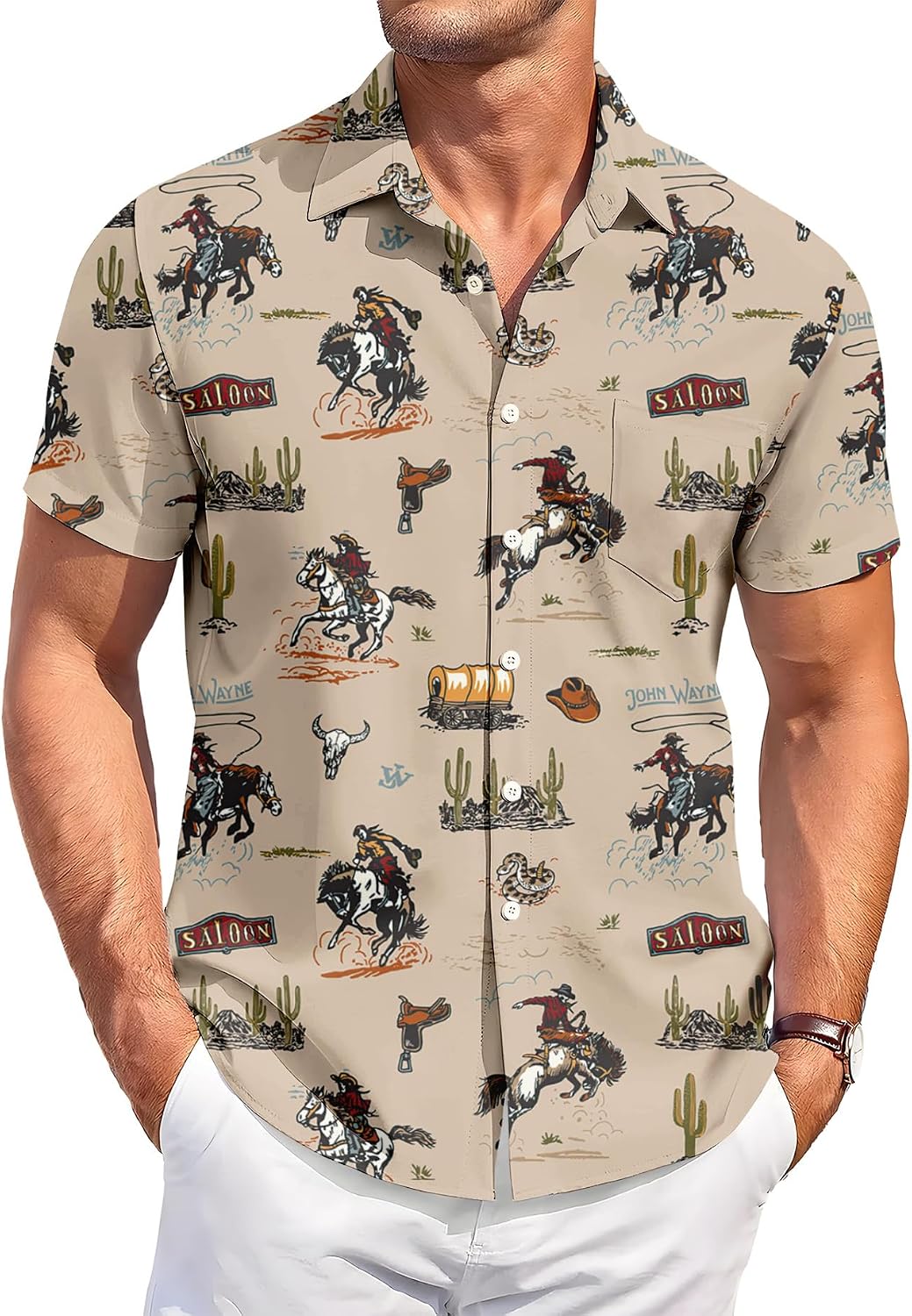 Men's Hawaiian Shirt, Novelty Tropical Graphic Print, Short Sleeve Vacation Shirt, Casual Beach Button Down