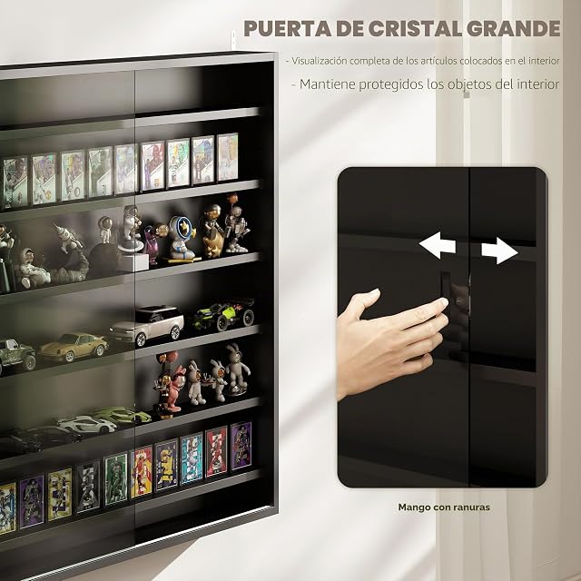 Foto 4 de 8 de HOMCOM Vitrina Mural 7 Niveles con Puertas Vidrio 80x83cm Negro
