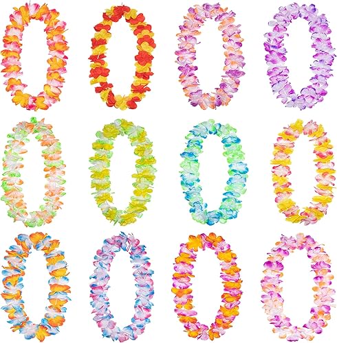 Miniatura 4 de FreshDear 12 unidades de leis hawaianos a granel, leis para fiesta luau, leis hawaianos para adultos, regalos de fiesta en la playa para adultos,