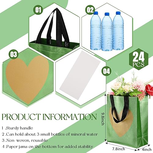 Miniatura 2 de 24 bolsas de regalo de Navidad, bolsas de regalo de corazón con estampado de corazón dorado brillante, no tejidas, bolsas de regalo reutilizables