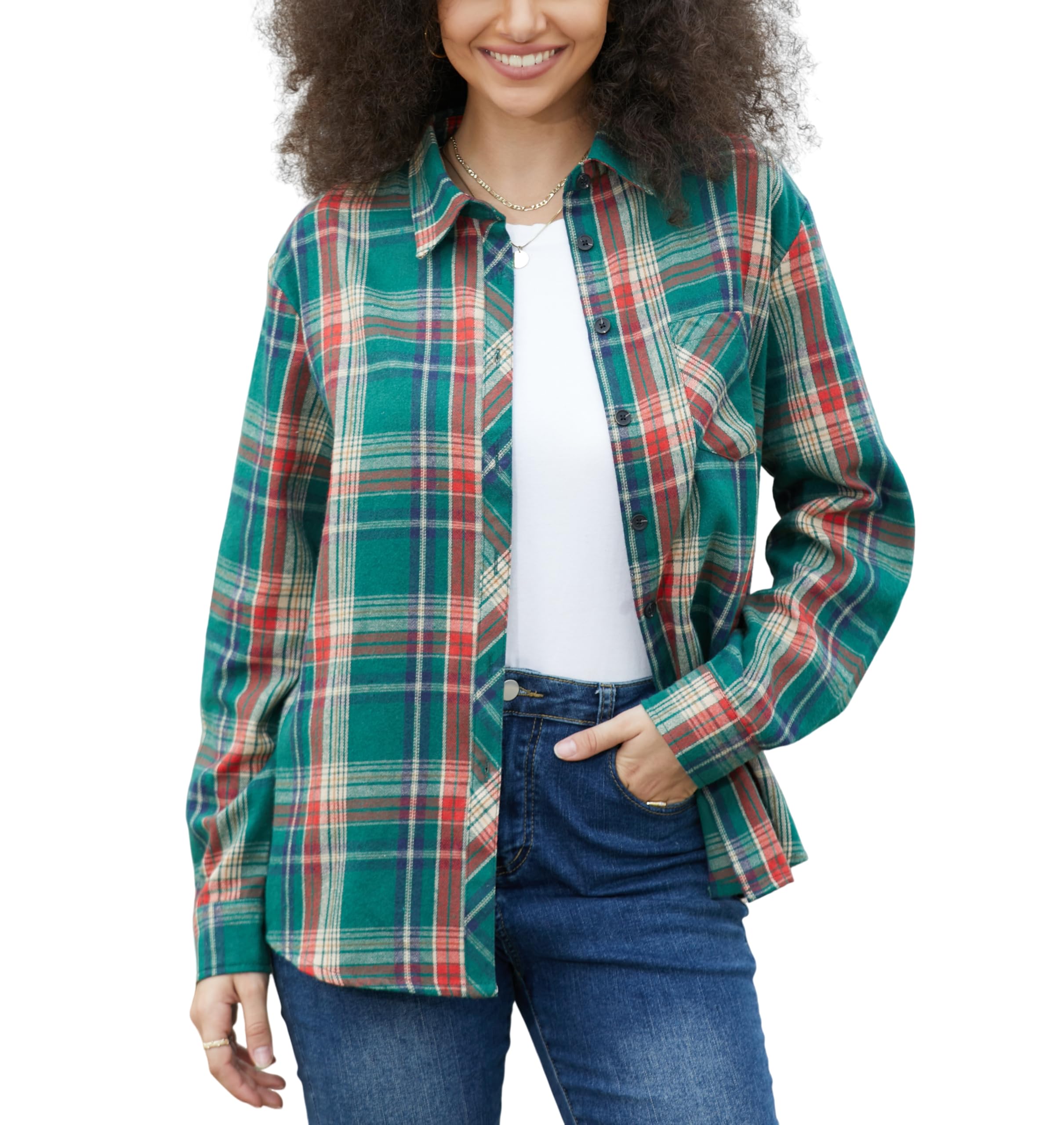 SANGTREE Womens and Girls Long Sleeve Flannel Shirt Plaid Button Down Shirt