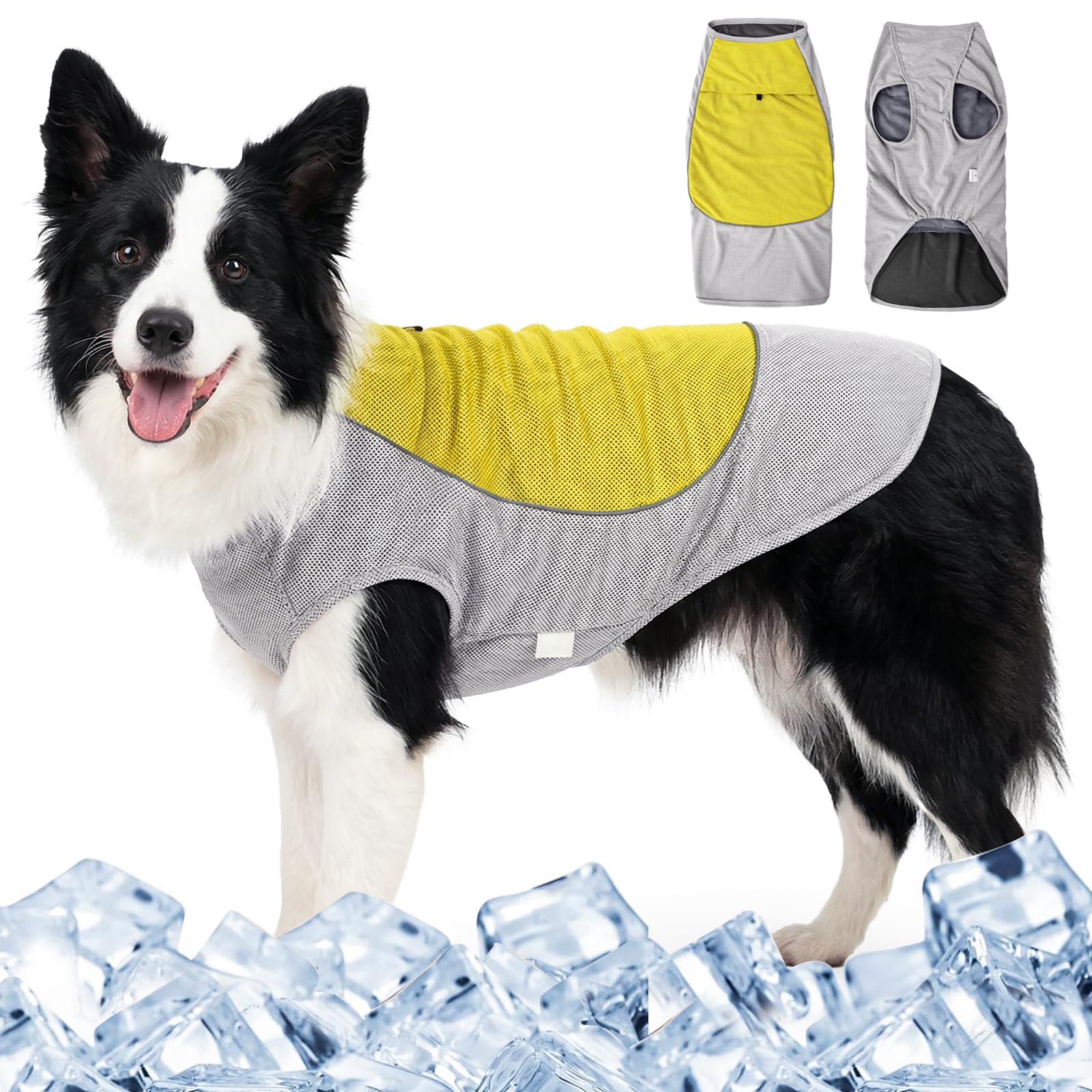 Duuclume Dog Cooling Vest Harness, Breathable Summer Ice Vest with Ice Pack Pockets, Pet Cooling Holds Cold for Outdoor Walking, Suitable for Small Medium Large Dogs Up to 97Lbs (Yellow, XX-Large)