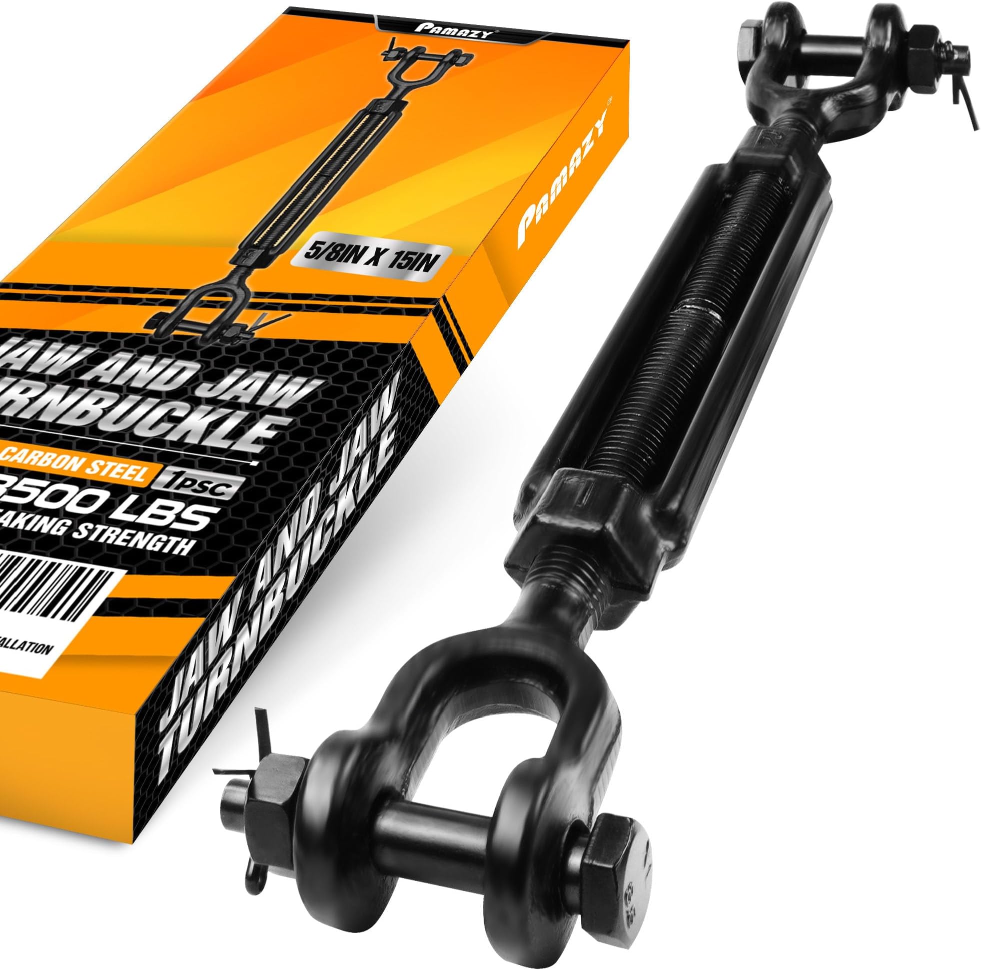 [Premium] 5/8”x15” Heavy Duty Jaw and Jaw Turnbuckle, 3500 lbs Working Load Limit, Weather Resistant, Durable Black Turnbuckle for Wire Rope Tension, Shade Sail Hardware, Sun Shade Tent