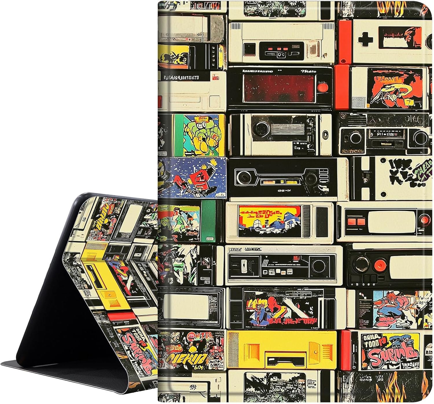 Case for iPad 10.2 Inch 2021/2020/2019 - PU Leather Folio Cover with Auto Sleep Wake,Multi-Angle Viewin,Retro Cassette Tape