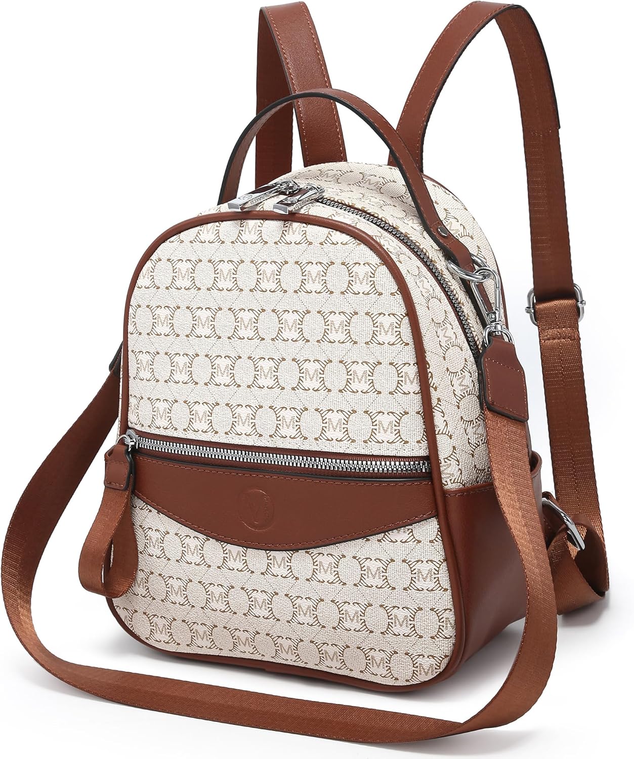 VANSARTO Mini Backpack Purse for Women Multi Pocket Small Backpacks Ladies Convertible Shoulder Handbags Designer Travel Backpack with Wide Strap, Beige/Brown