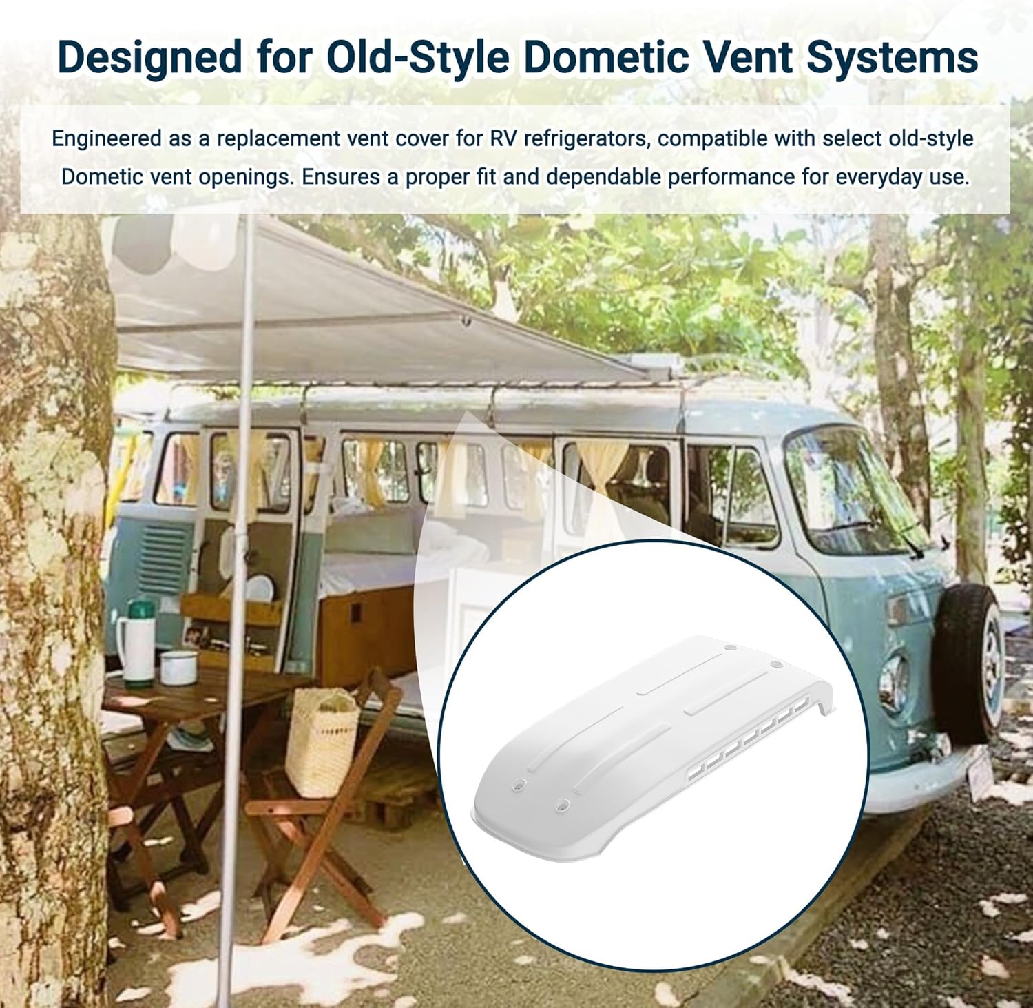 Polar White RV Refrigerator Vent Cover Replacement - Durable UV-Resistant Plastic, Efficient Airflow for Old-Style Do-metic Refrigerator Vents