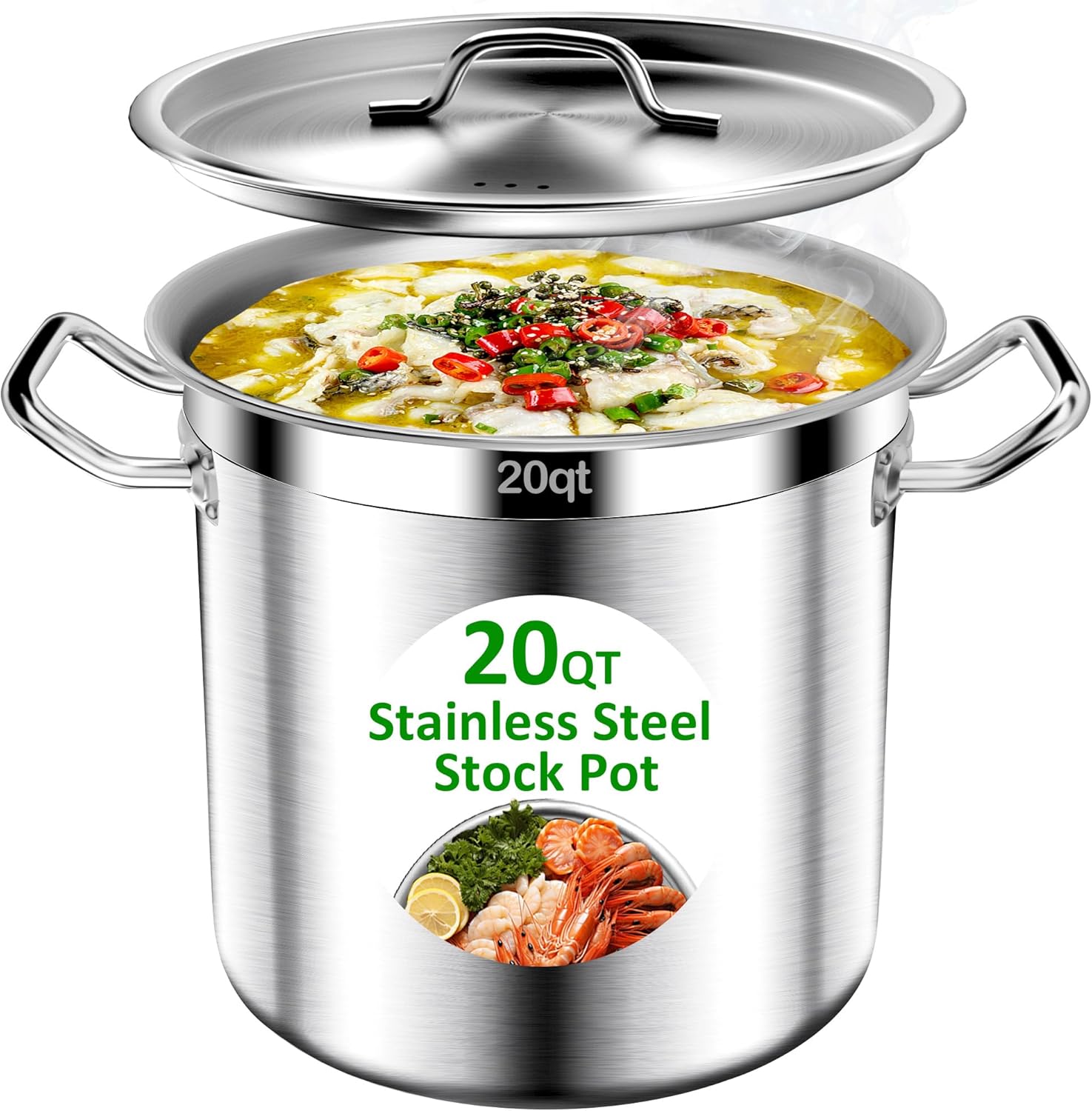 Large Stock Pot-20QT Stainless Steel Stockpot with Lid, Heavy Duty Tri-Ply Bottom Commercial Grade Stock Pot & Stockpots for Boiling Cooking Soup Stew Canning Cooking Pots,Big Stockpot, Deep Cookware