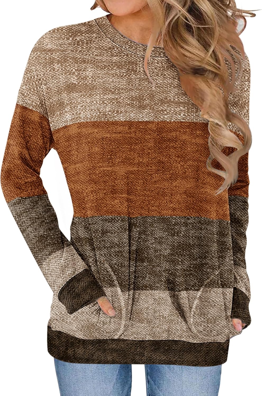 Zeagoo Women’s Long Sleeve Shirts Basic Crewneck Blouses Dressy Casual Loose Tunic Tops with Pockets S-XXL