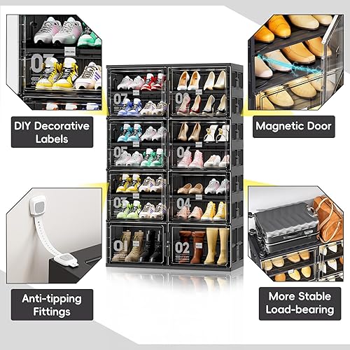 Miniatura 4 de JEKO&JEKO Zapatero plegable de 7 niveles para almacenamiento de botas para entrada de armario, organizador de zapatos plegable grande con puertas