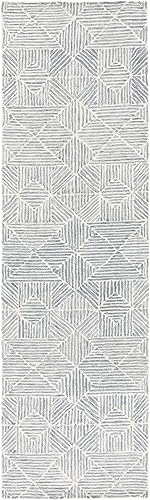 Miniatura 3 de SAFAVIEH Abstract Collection - Alfombra de pasillo, 2 pies 3 pulgadas x 12 pies, gris y marfil, lana hecha a mano, ideal para zonas de alto tráfico