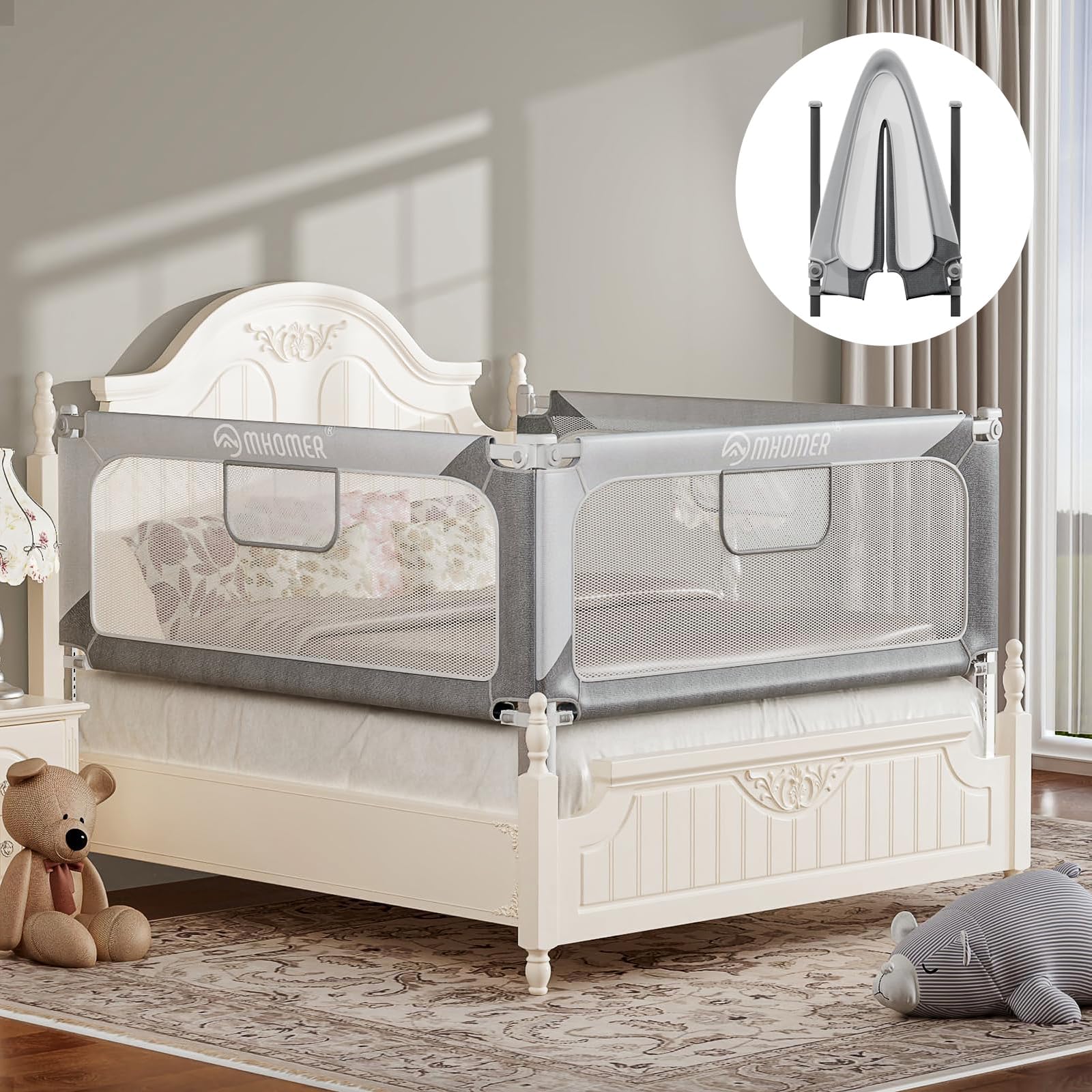 MHOMER Bed Rail for Toddlers-Toddler Bed Rails 2 Minutes Quick Assembly Foldable Bed Rails for Queen Bed, King, Full, Twin Size Bed, Baby Bed Rail Guard with Steady U-Shape Base 78.7",1 Side