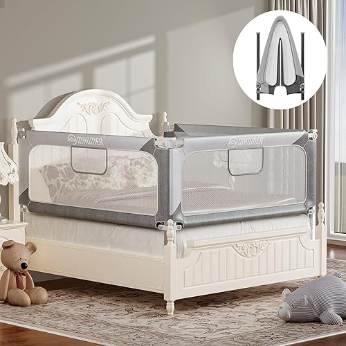 Riel de cama para niños pequeños, rieles de cama plegables de montaje rápido en 2 minutos para cama Queen, King, matrimonial, individual, protector