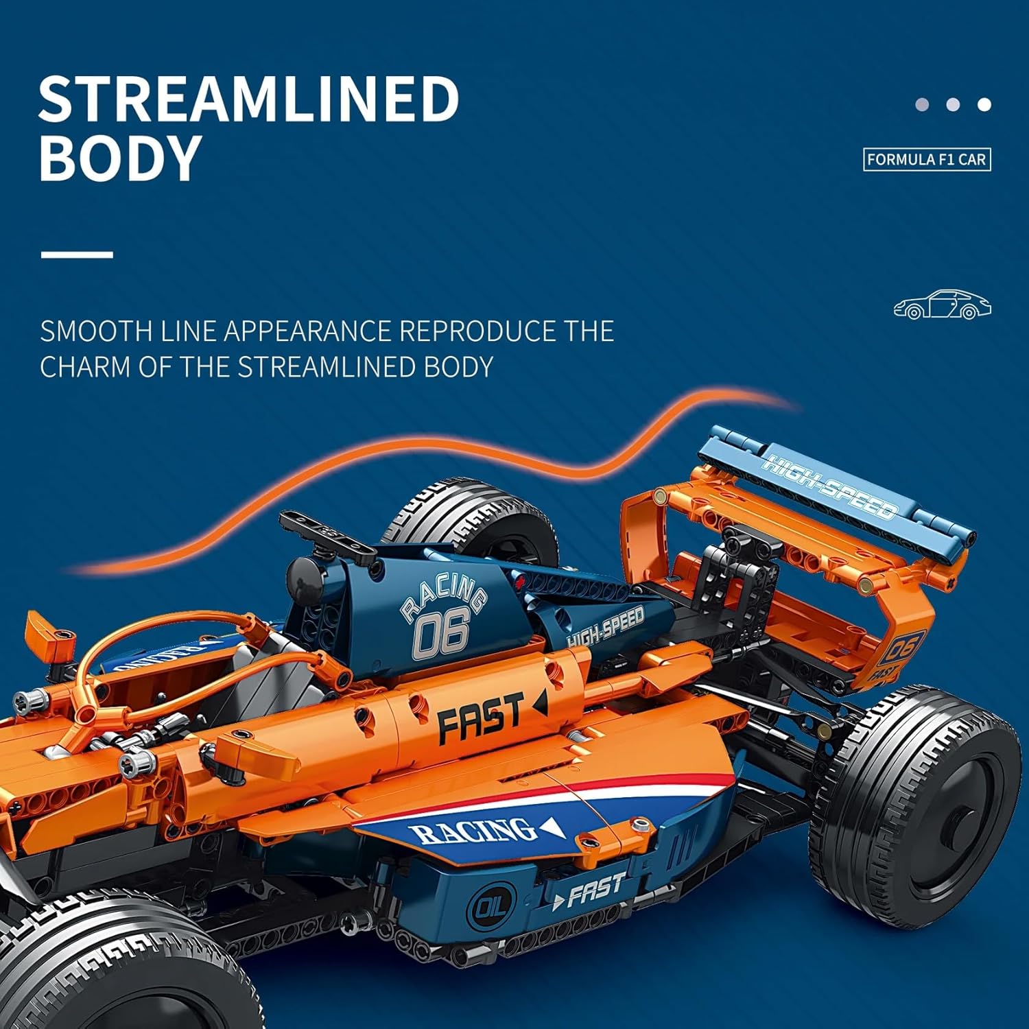 Side view of the assembled Reobrix 11006 McLaren F1 model