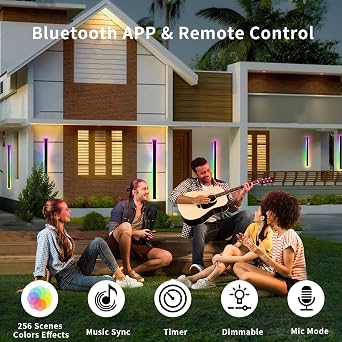 Outdoor RGB Wall Lights, 60CM 2 Pack RGB/Warm/White Dimmable Modern Led Wall Lighting, Long Wall Sconce with Remote and APP Control for Outdoor/Indoor Party Gathering