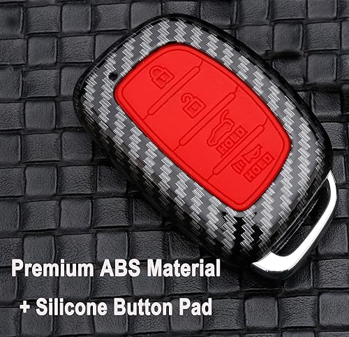 Miniatura 3 de Funda para llavero para Hyundai Tucson 2018-2016 con 4 botones y soporte remoto de fibra de carbono ABS (no se puede voltearsalirplegar), Rojo -