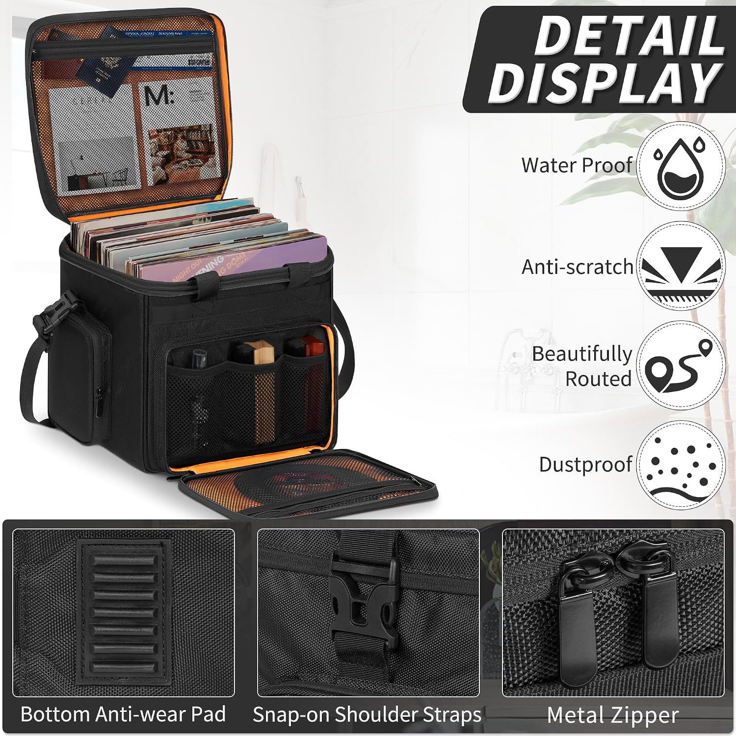 IBVIVIC Vinyl Record Carrying Bag Fits 7/10/12" Records, Travel Storage Case for Vinyl Albums Record Storage Organizer with 2 Detachable Divider (Large)