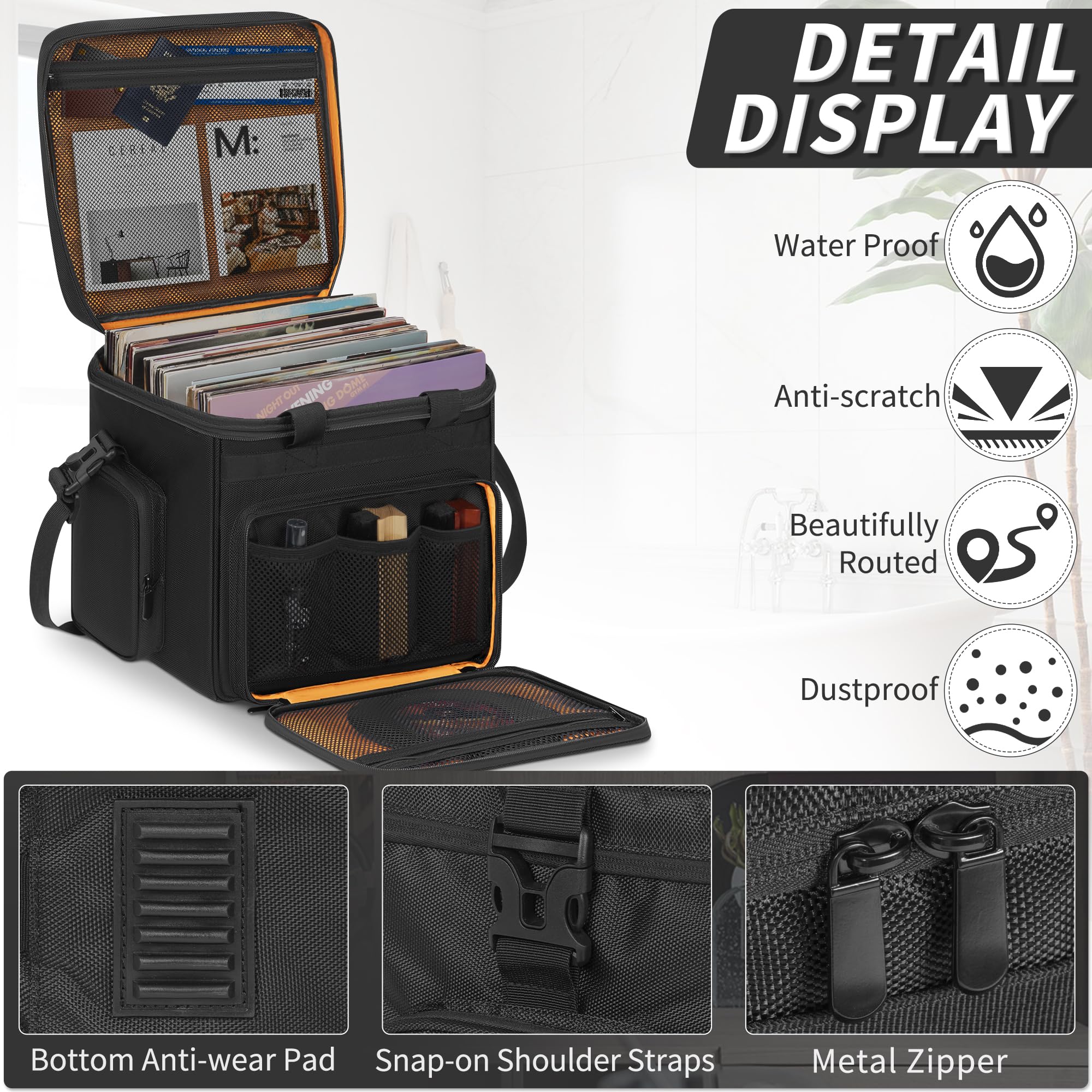 OUUTMEE Bolsa de transporte para discos de vinilo, estuche de almacenamiento para discos de vinilo para álbumes LP de 7/10/12 pulgadas, estuche LP con separadores extraíbles para viajes y organización