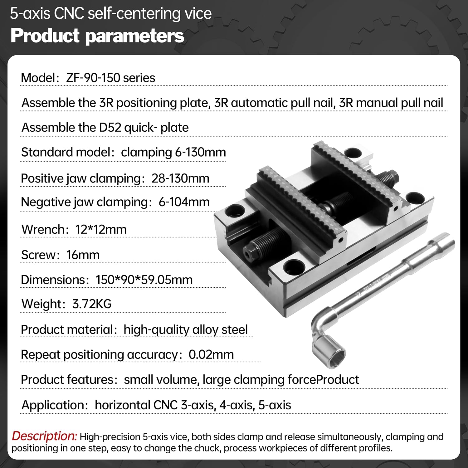 RATTMMOTOR CNC Parts 5 Axis Vise, ZF-90-150 Self-Centering Vise