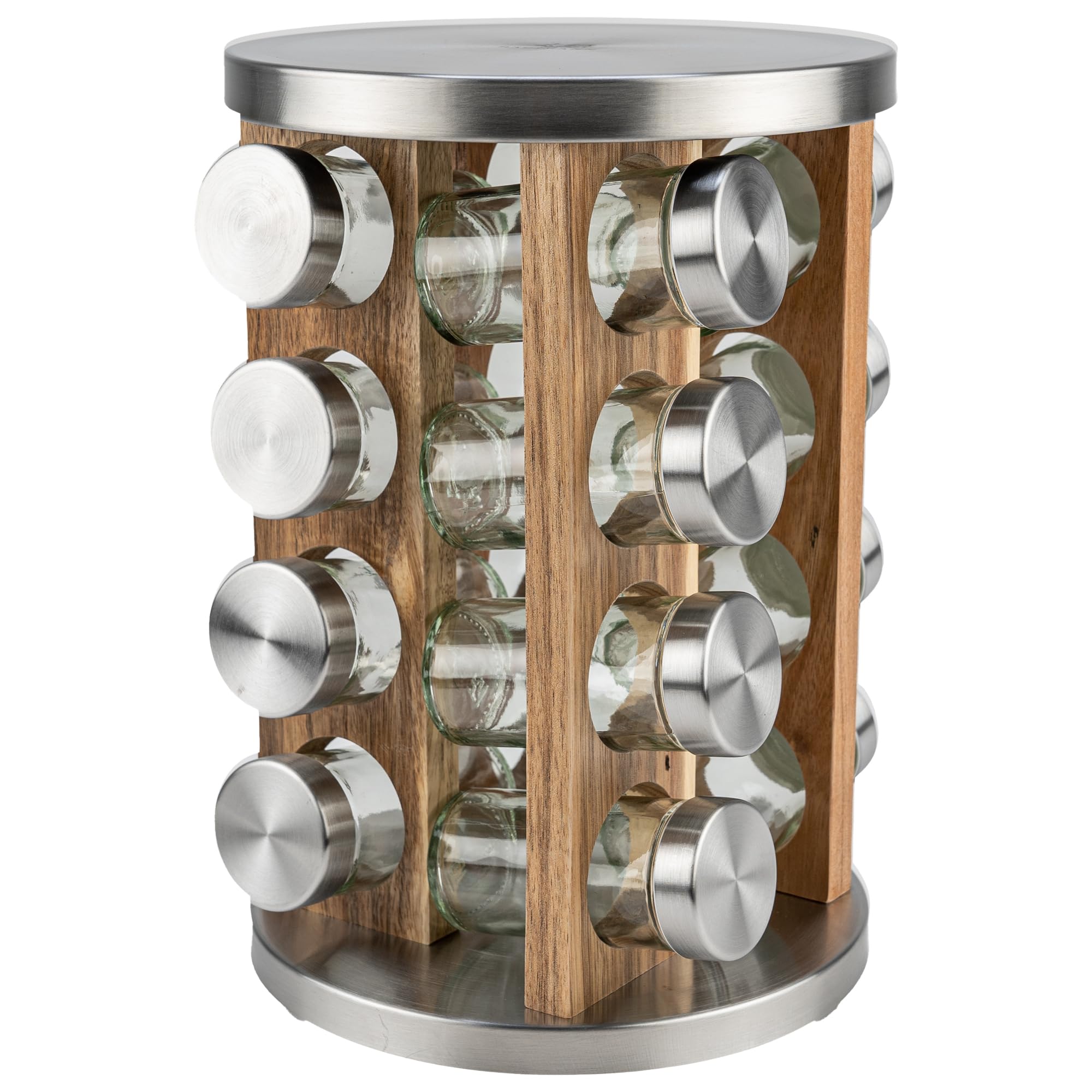 KARL HAUSMANN Portaspezie Girevole con 16 Barattoli in Vetro - Organizer Cucina Salvaspazio con Base Rotante 360° - Porta Spezie da Cucina in Legno e Metallo