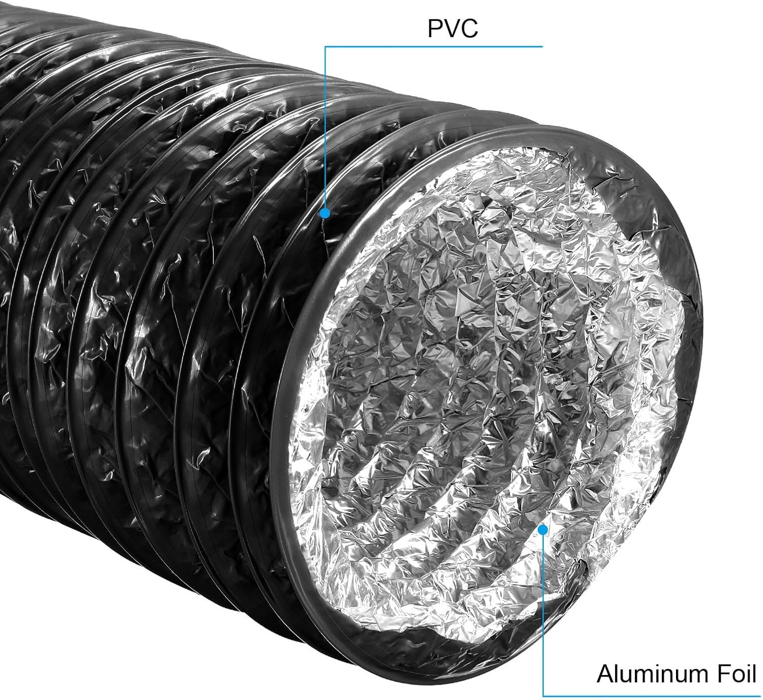 Portable AC Exhaust Hose 600CM 19.7FT Flexible Aluminum Fire Resistant Dryer Vent Ducting for HVAC Ventilation Heating Cooling Exhaust Black White Gray 6 (Black,16.5cm)