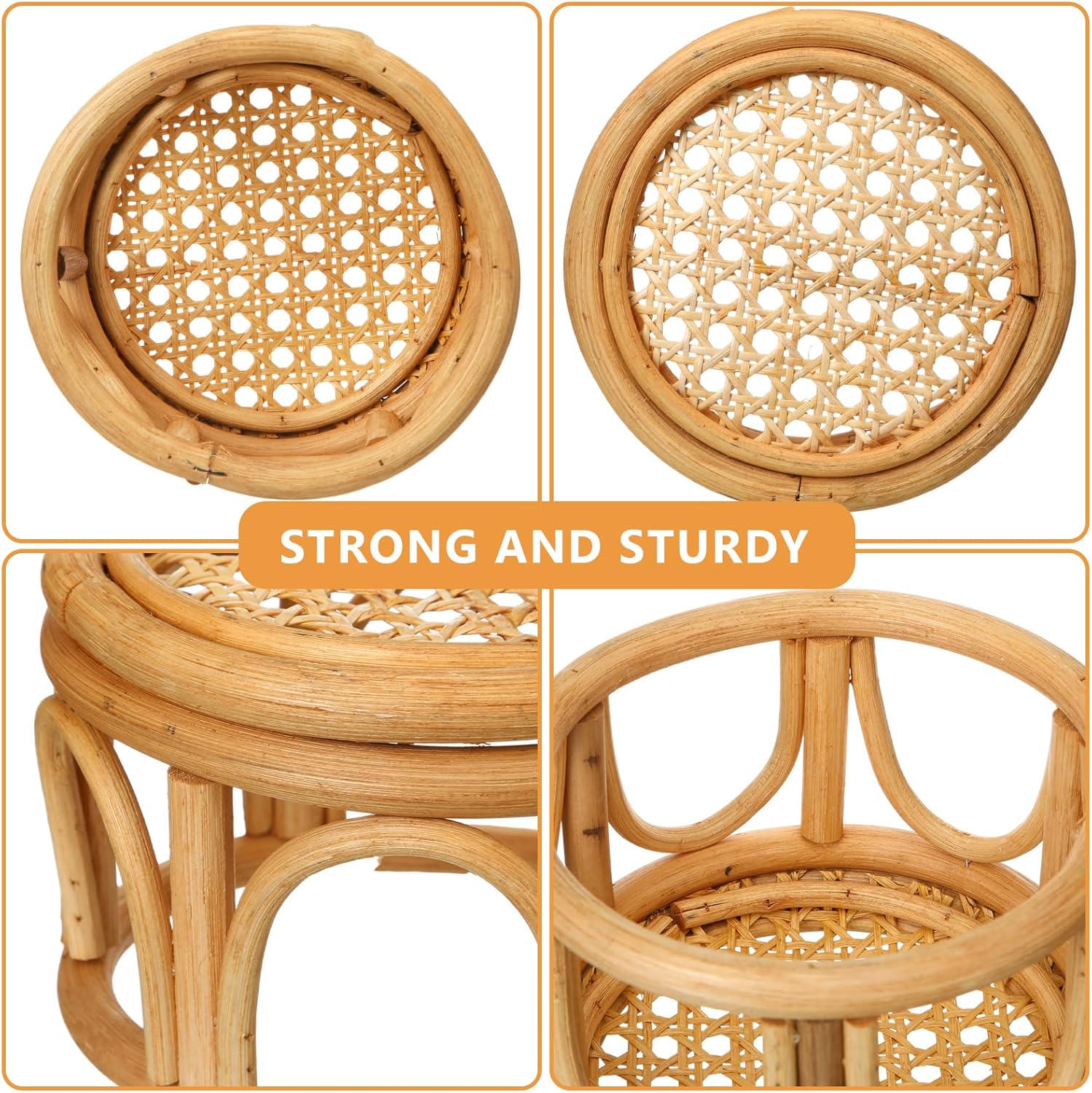 Wenqik 4 Pcs Boho Rattan Plant Stand Woven Wicker Round Riser Stand Indoor Rustic Farmhouse Natural Circle Plant Pedestal Round Accent Centerpiece for Home Kitchen Office Display, 2 Size