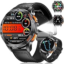 Men's GPS Smart Watch with Call, Waterproof 5ATM Activity Trackers with LED Flashlight, 1.43 Inch HD AMOLED Smartwatch with Compass/Barometer/Altimeter, 170+ Sports Modes for iOS Android Black