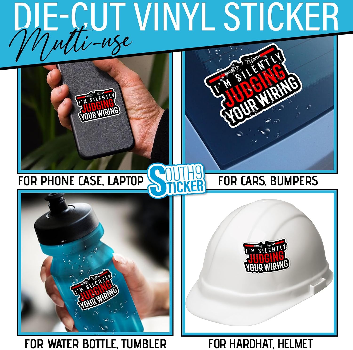 (3Pcs) I'm Silently Judging Your Wiring Sticker Funny Lineman Worker Quote 2" Vinyl Die-Cut Stickers for Hard Hat Water Bottle Laptop Skateboard Helmet Gifts for Adult Men Daddy 2 Inches image 2