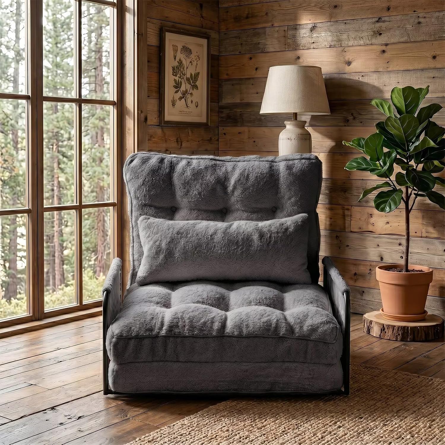 Multi-Functional Folding Sofa Bed with Armrests, Adjustable Floor Couch Lounger Chair, Sofa in a Box, Convertible Sleeper Reclining Plush Accent Chair for Small Space Apartment Office Gaming Room