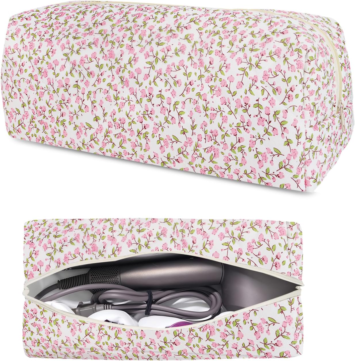 Hair Tools Travel Carrying Bag, Cute Quilted Floral Hair Tools Travel Bag for Shark Flexstyle Carrying Case Portable Shark Air Wrap Dryer Case Flat Curling Iron Organizer for Women (Green Checkered)