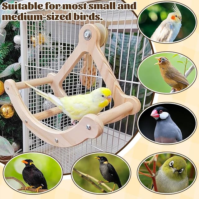 Foto 5 de 8 de Columpio Pájaros Oscilante 23x19x12cm para Jaula Periquitos Madera Natural