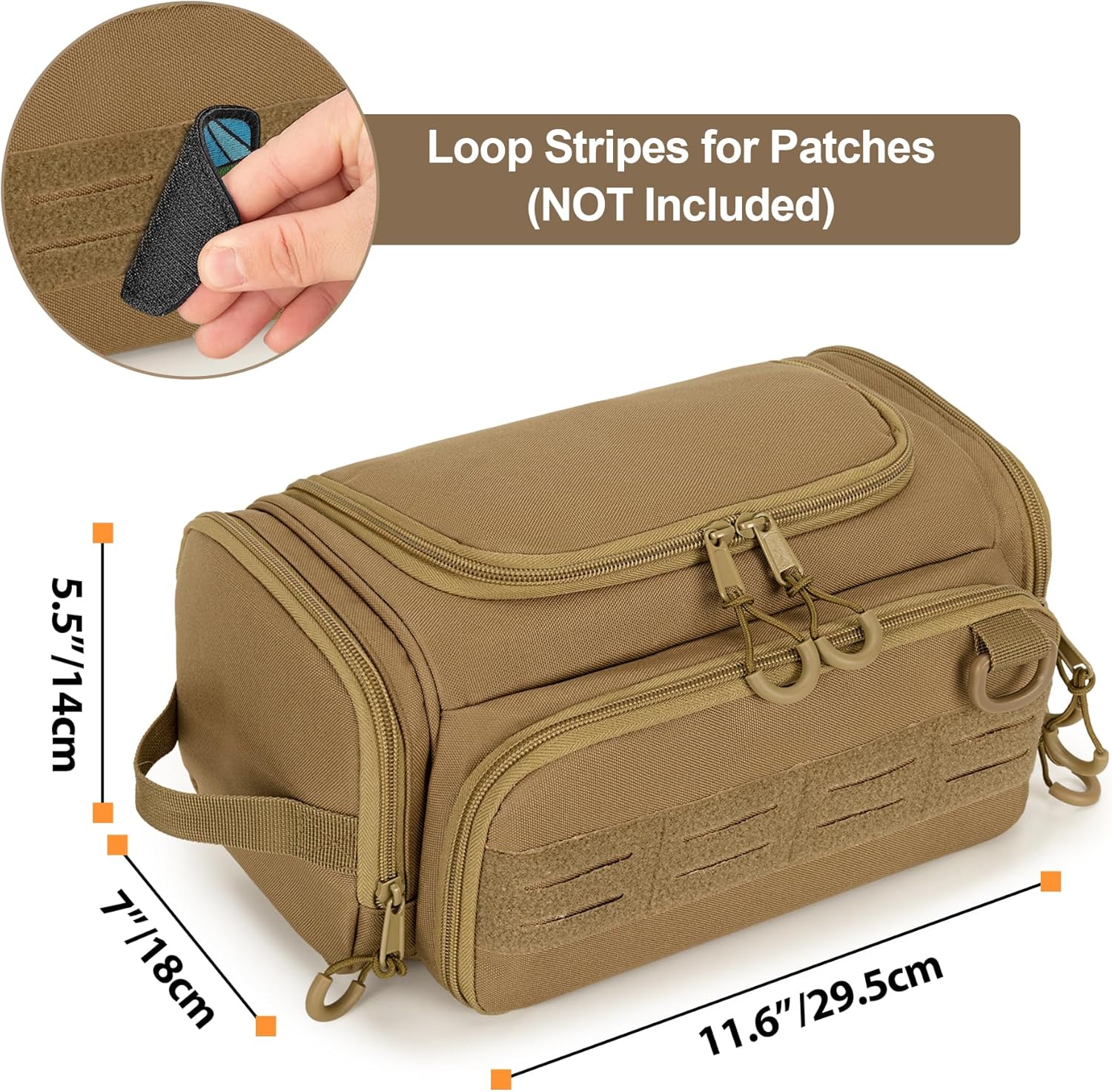 Tactical Toiletry Bag for Men, Hanging Hygiene Bag, Travel Dopp Kit Organizer for Shaving, Shower Essentials and Toiletries, Khkai (Empty Bag) - Image 6