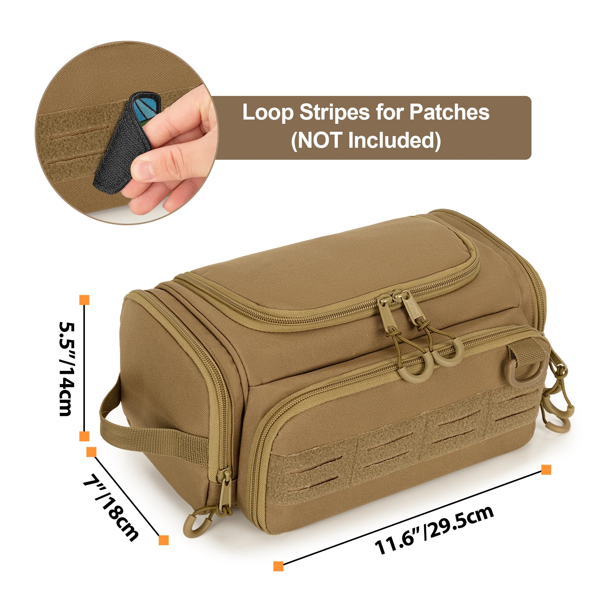 Trousse tattica da uomo, borsa igienica da appendere, organizer da viaggio per rasatura, accessori per la doccia e articoli da toeletta (borsa vuota), Cachi