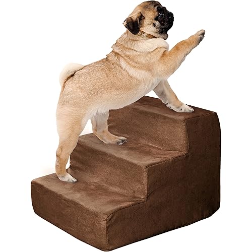 Pet Stairs - Foam Pet Steps for Small Dogs or Cats, Removable Cover - Non-Slip Dog Stairs for Home or Vehicle