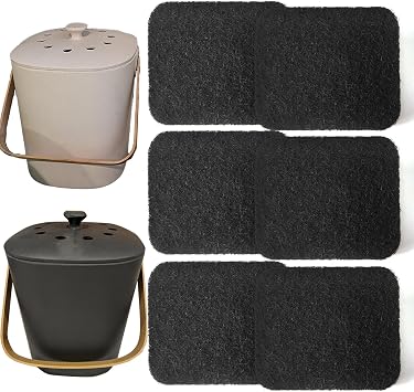 PurifyLogix Compost Bin Odor Filters Replacement Oval Activated Carbon Filters for Bamboozle Compost Bin, Indoor Countertop Composter, Compatible with Bamboozle Indoor Kitchen Trash Can 6 Pack