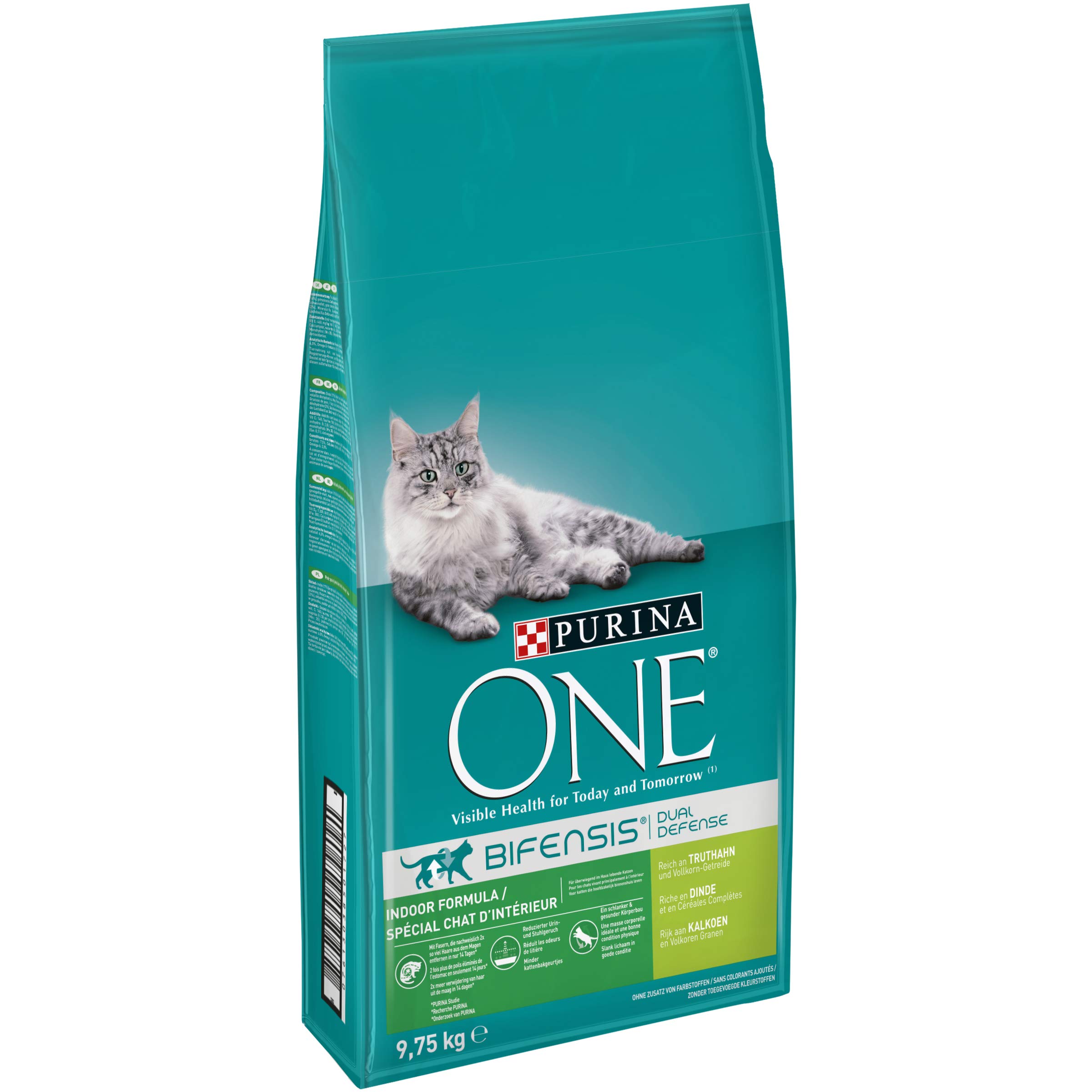 Purina One Bifensis Indoor - Pienso para Gatos Adultos, 1 Saco de 9,75 kg | Pienso para gatos adultos con pavo y cereales integrales