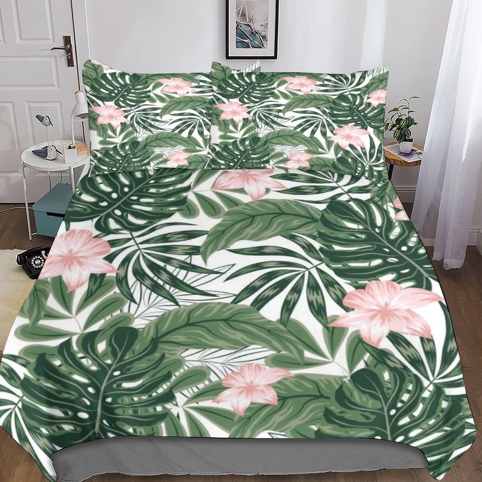 Housse de couette verte literie king size 220x240cm parure de lit tropicale