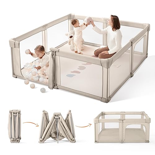 Sweeby Corralito para bebés, puerta plegable de 59 x 59 pulgadas para bebés y niños pequeños, extra grande con puerta de juego para valla interior y