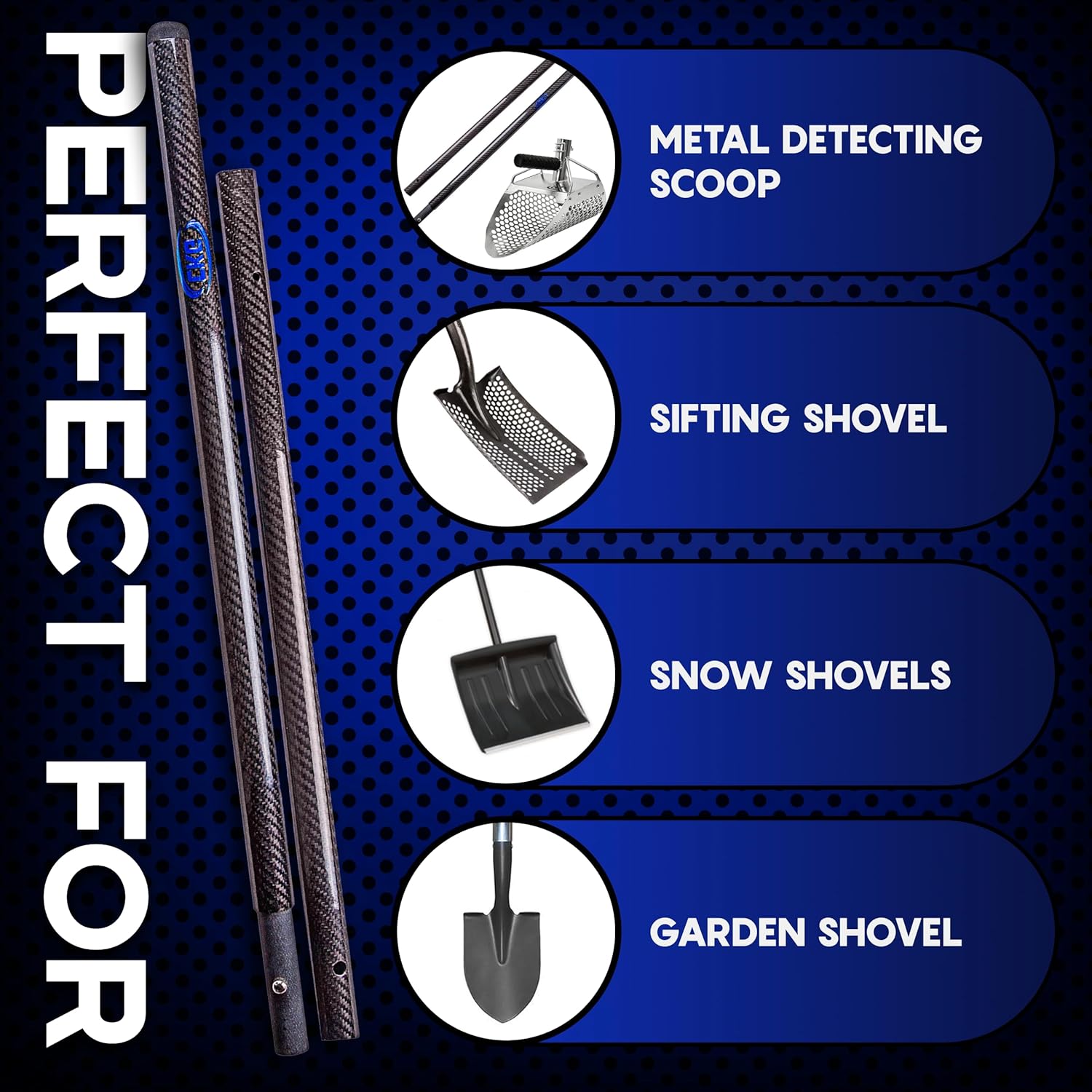 CKG Carbon Fiber Travel Sand Scoop Shovel Handle Universal Lightweight Pole for Beach Metal Detecting Long Rod with 28.5mm/1 1/8 " Diameter