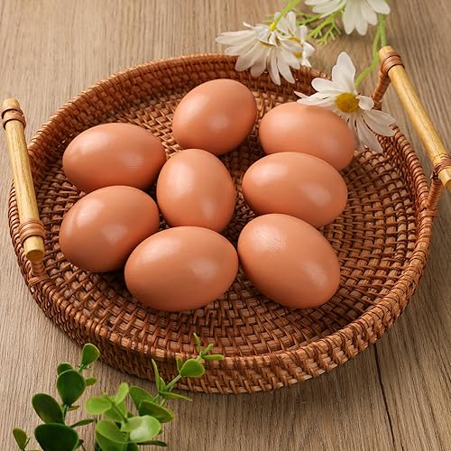 Miniatura 6 de LovesTown 8 huevos falsos de madera, huevos de gallina de madera, huevos de imitación para pintura de huevos de Pascua, alimentos, juego de