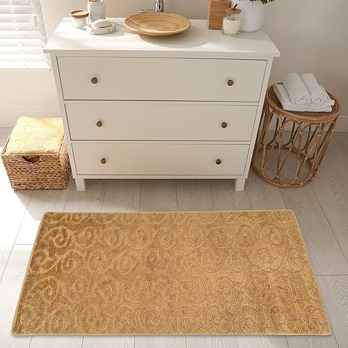 Miniatura 9 de Alfombra lavable a máquina para cocina y baño, diseño de voluta, color gris, tamaño pequeño, parte trasera antideslizante