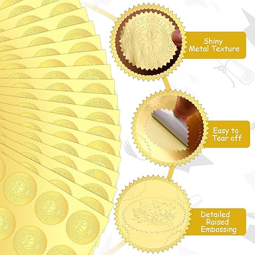 Miniatura 2 de 216 sellos dorados en relieve para certificados, calcomanías de lámina dorada, sellos de certificado de premio, sellos dorados en relieve dorado