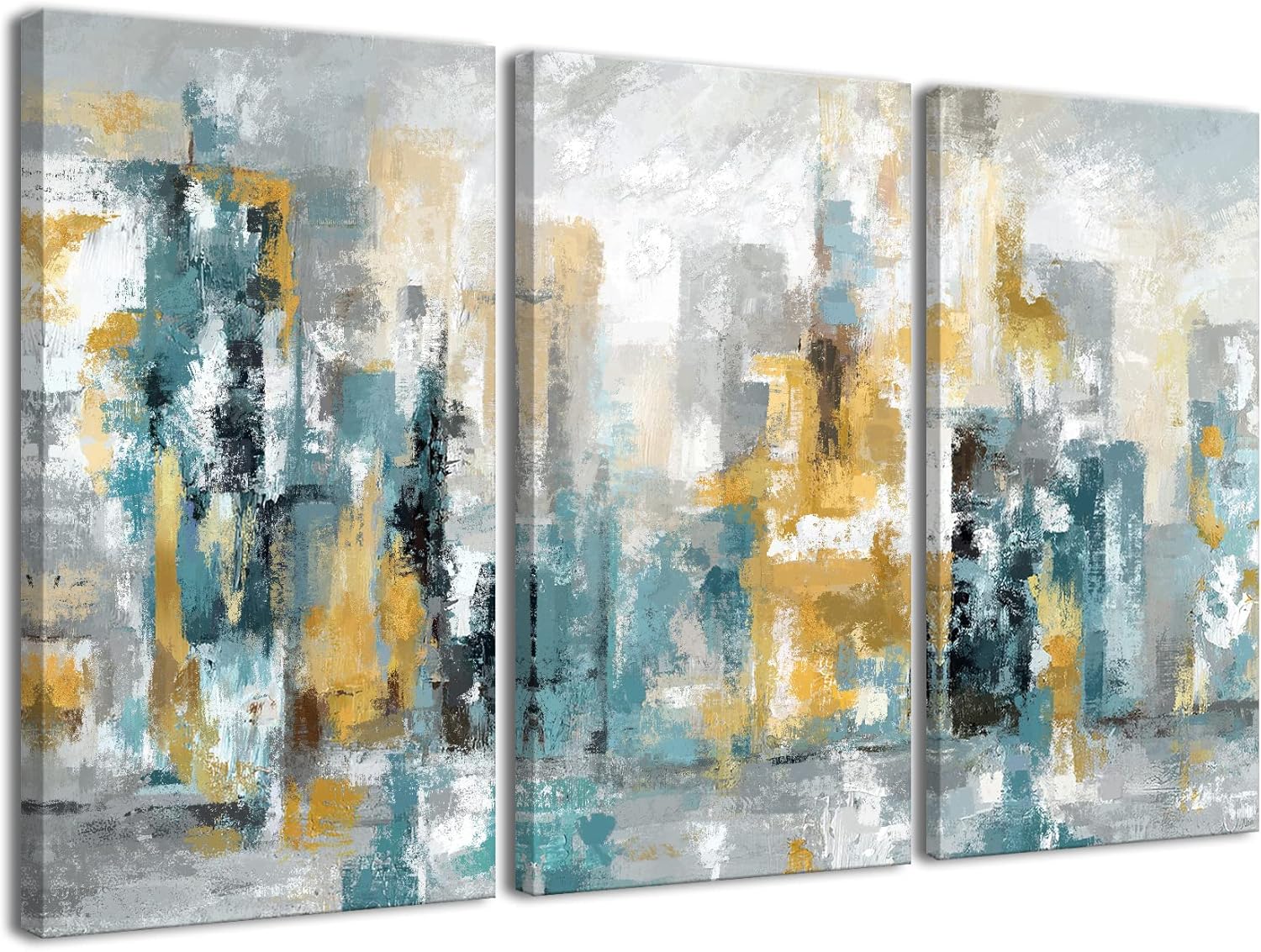 Teal Abstract Wall ArtAbstract Picture 3 Piece Yellow and